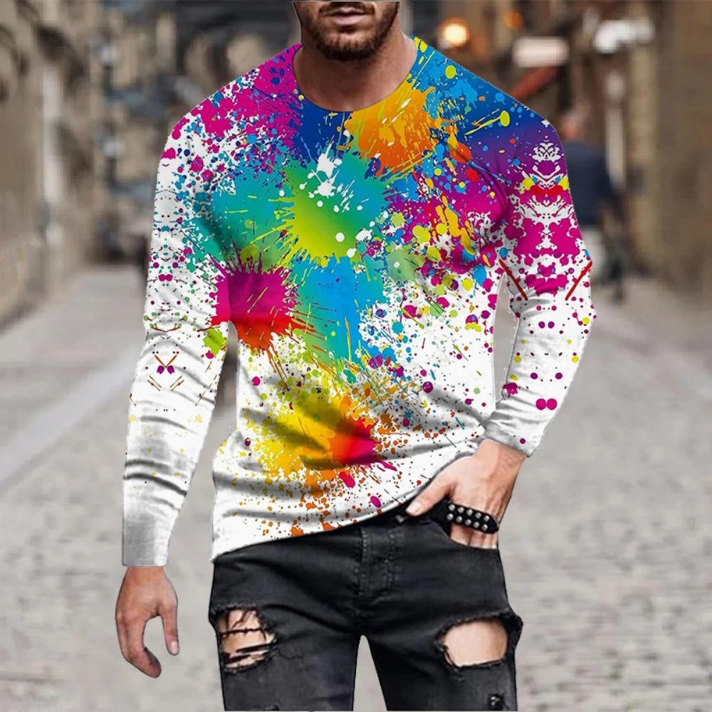 Men'S Fashion 2025 - Men Rainbow Paint Splash 3D Printed