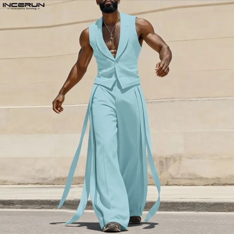 INCERUN Men Sets Solid Color V - Men'S Spring Fashion recension och pris