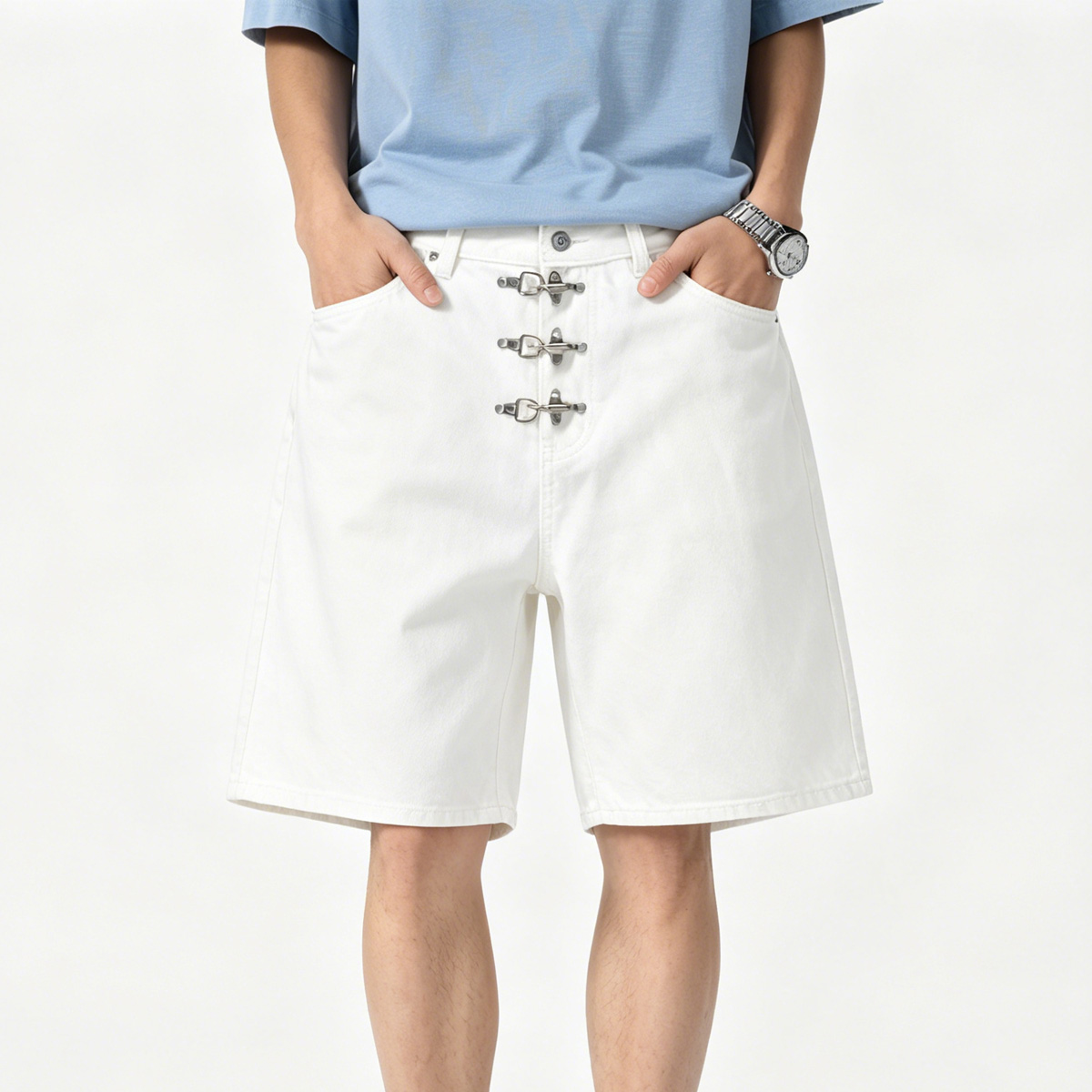 Metal Buckle Short Baggy Jeans - Jeans Pants Fashion Men recension och pris