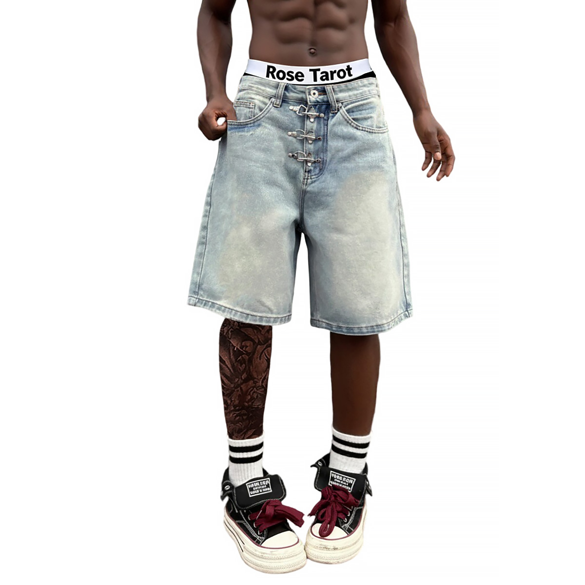 Metal Buckle Short Baggy Jeans - Jeans Pants Fashion Men recension och pris