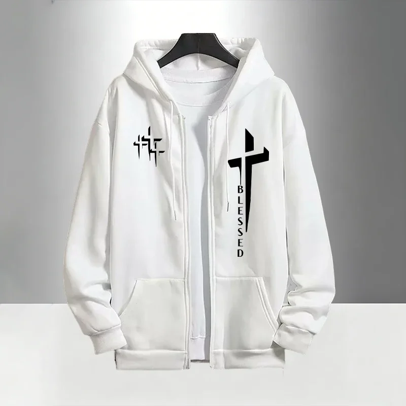 Cross Blessed Print Tracksuit  - Men'S Fashion Zipper Hoodie recension och pris