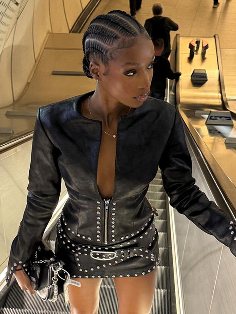 Y2k Leather Skirt Set Women Ri - Belt Mens Fashion recension och pris