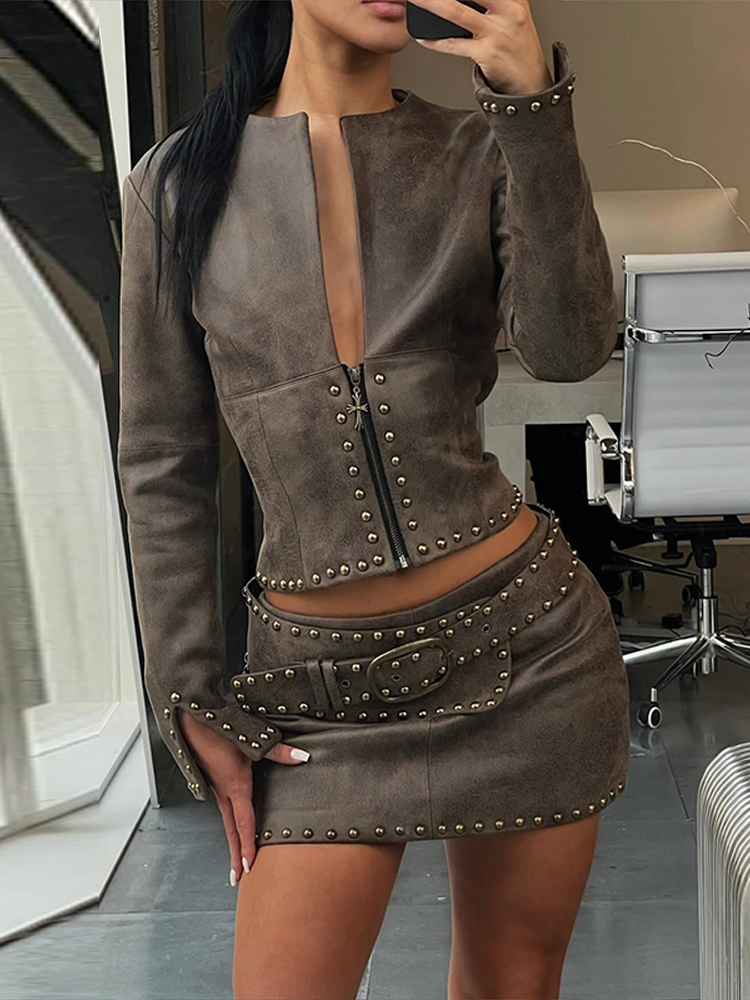 Y2k Leather Skirt Set Women Ri - Belt Mens Fashion recension och pris
